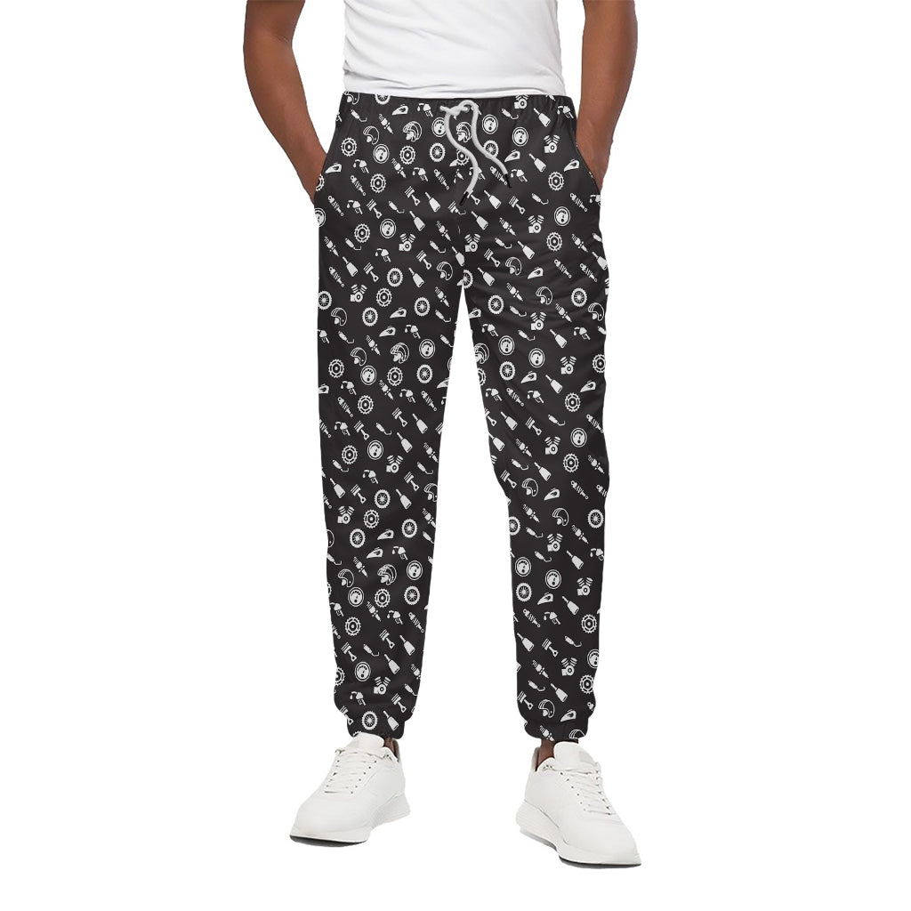Motorcycle Parts Pattern Print Cotton Pants