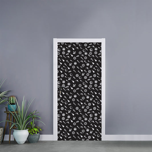 Motorcycle Parts Pattern Print Door Sticker