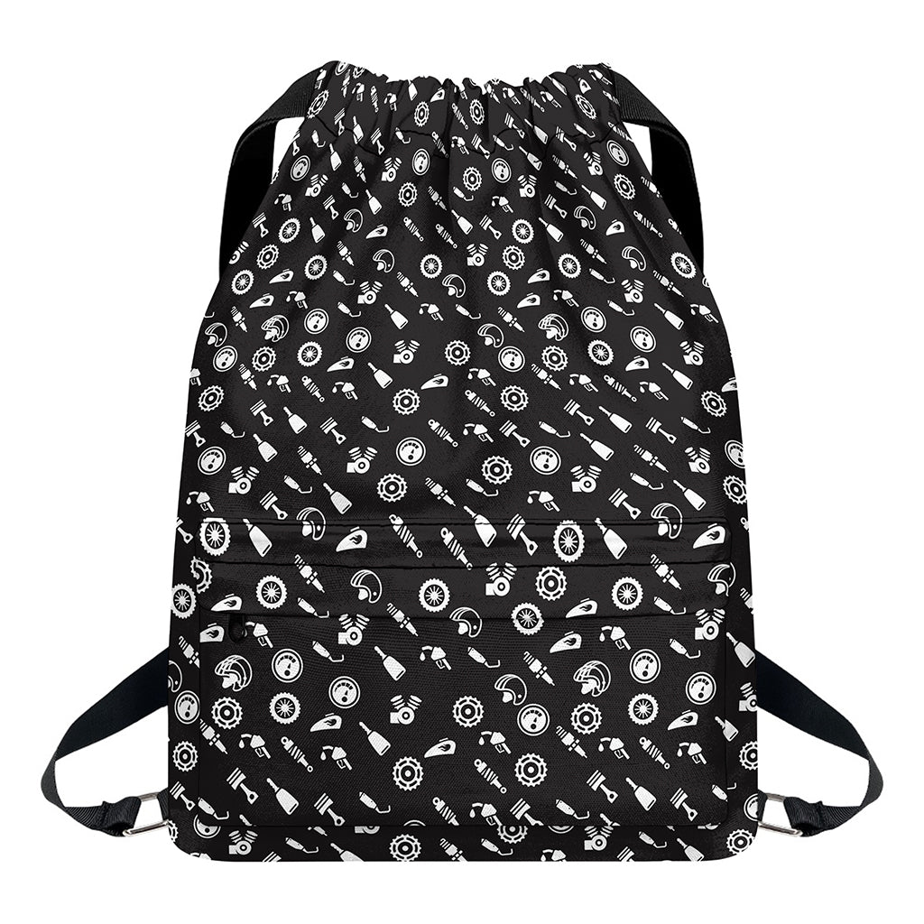 Motorcycle Parts Pattern Print Drawstring Backpack