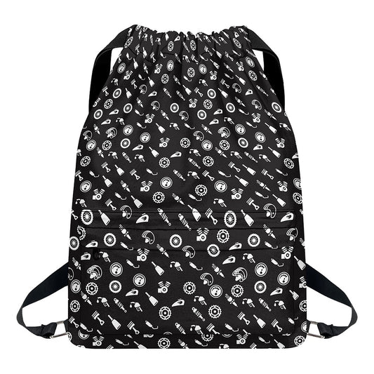 Motorcycle Parts Pattern Print Drawstring Backpack