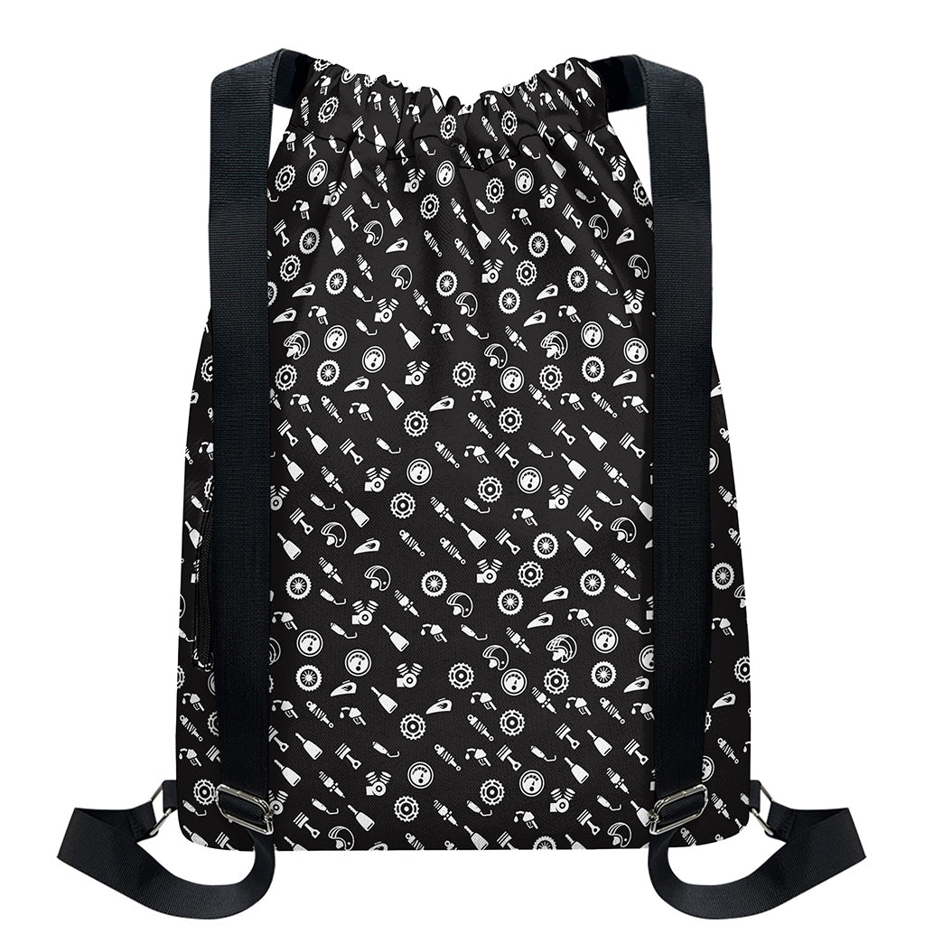 Motorcycle Parts Pattern Print Drawstring Backpack