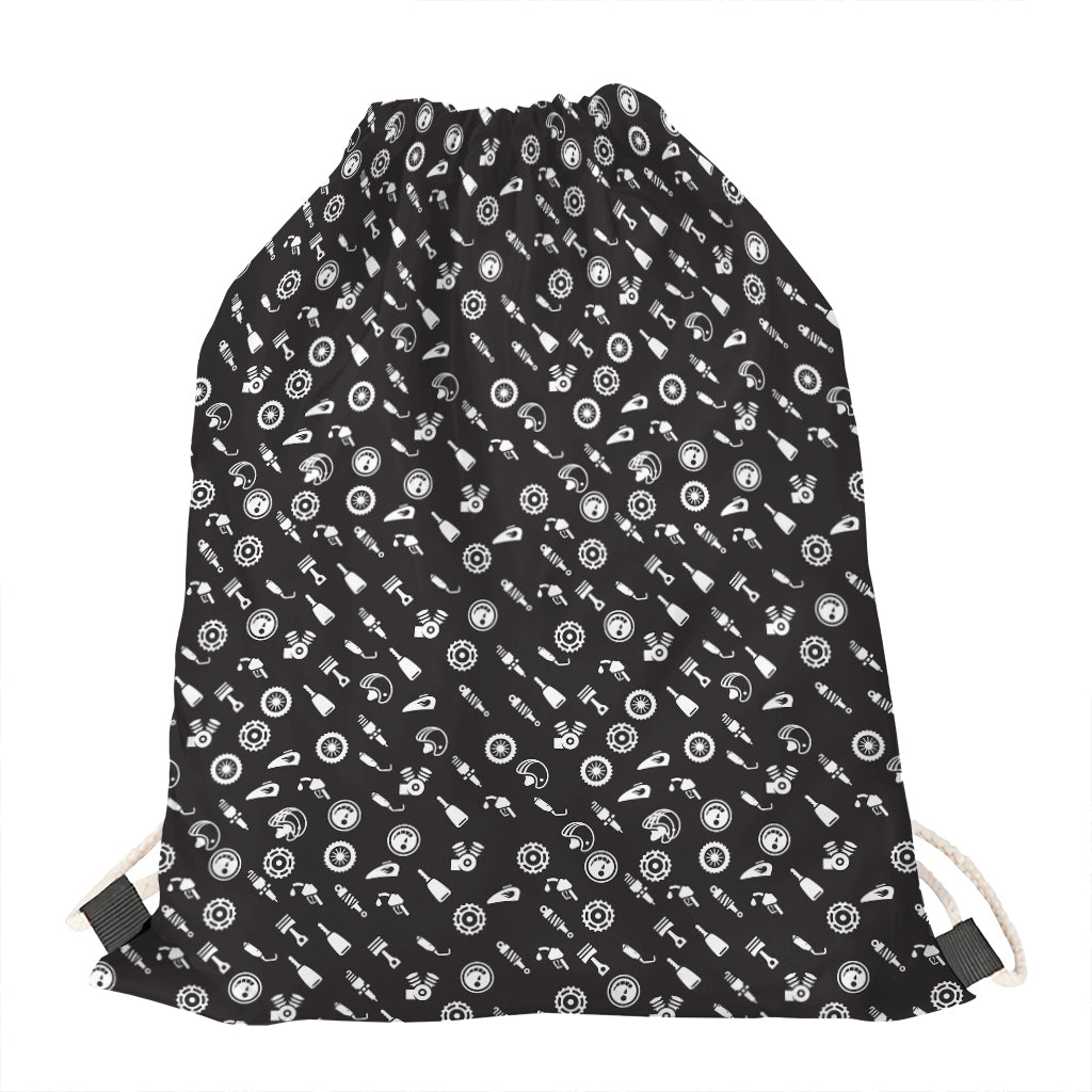 Motorcycle Parts Pattern Print Drawstring Bag