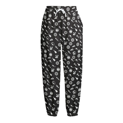 Motorcycle Parts Pattern Print Fleece Lined Knit Pants