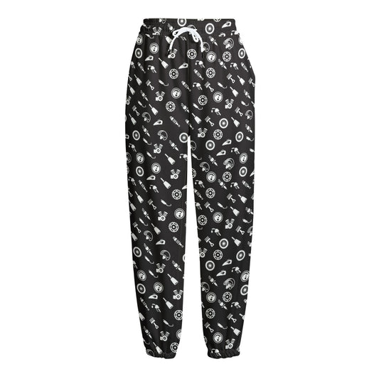 Motorcycle Parts Pattern Print Fleece Lined Knit Pants