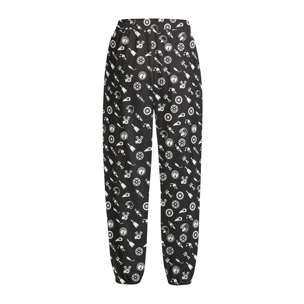 Motorcycle Parts Pattern Print Fleece Lined Knit Pants
