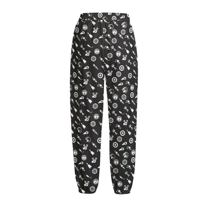 Motorcycle Parts Pattern Print Fleece Lined Knit Pants