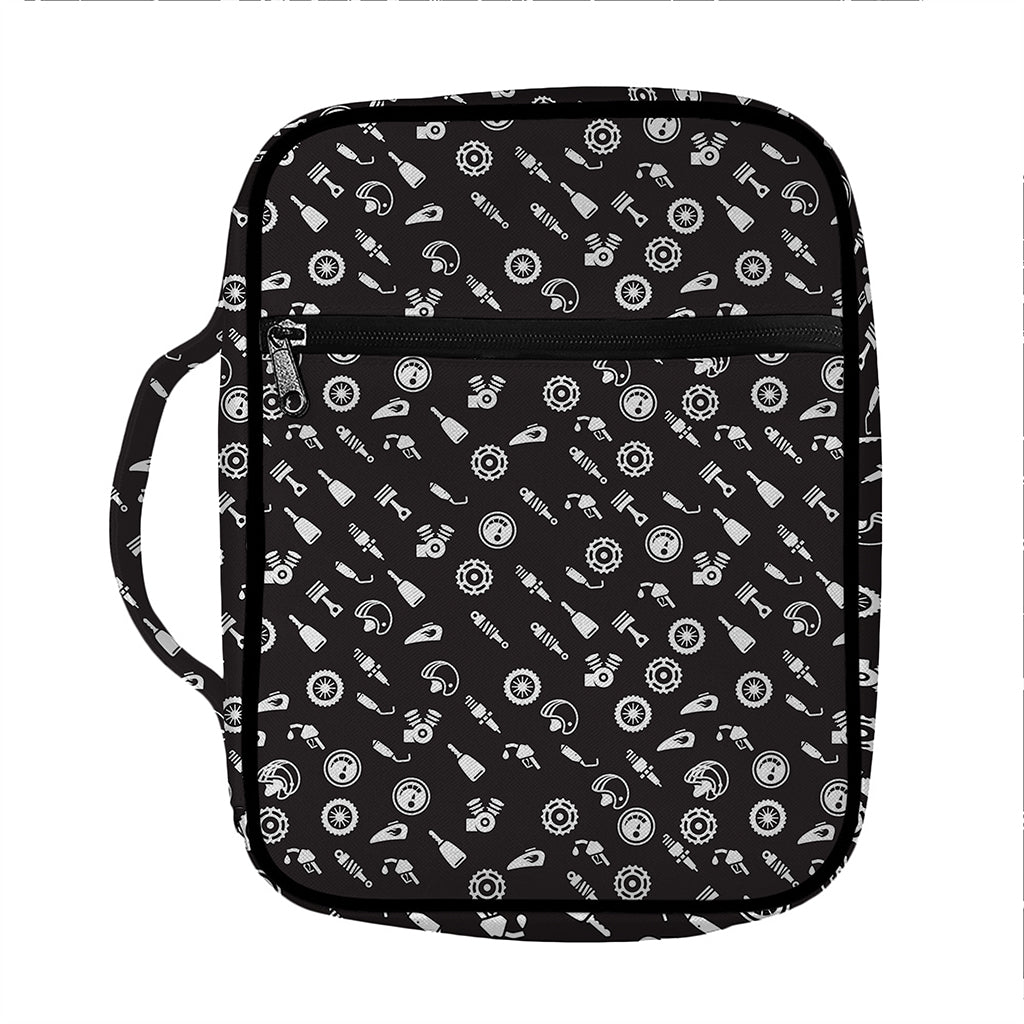 Motorcycle Parts Pattern Print Front Pocket Bible Bag