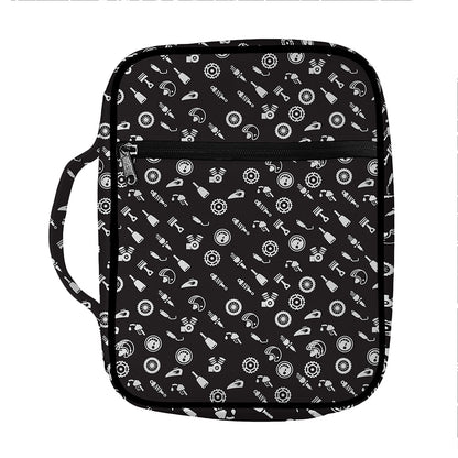 Motorcycle Parts Pattern Print Front Pocket Bible Bag