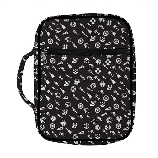 Motorcycle Parts Pattern Print Front Pocket Bible Bag