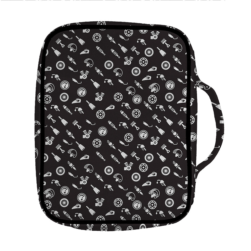 Motorcycle Parts Pattern Print Front Pocket Bible Bag