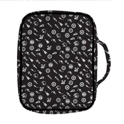 Motorcycle Parts Pattern Print Front Pocket Bible Bag