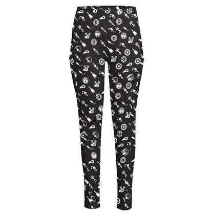 Motorcycle Parts Pattern Print High-Waisted Pocket Leggings