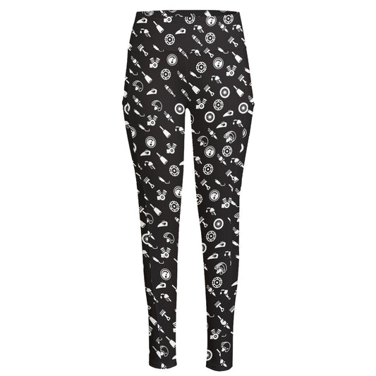 Motorcycle Parts Pattern Print High-Waisted Pocket Leggings