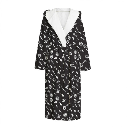Motorcycle Parts Pattern Print Hooded Bathrobe