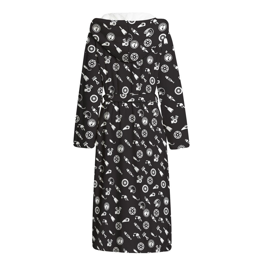 Motorcycle Parts Pattern Print Hooded Bathrobe
