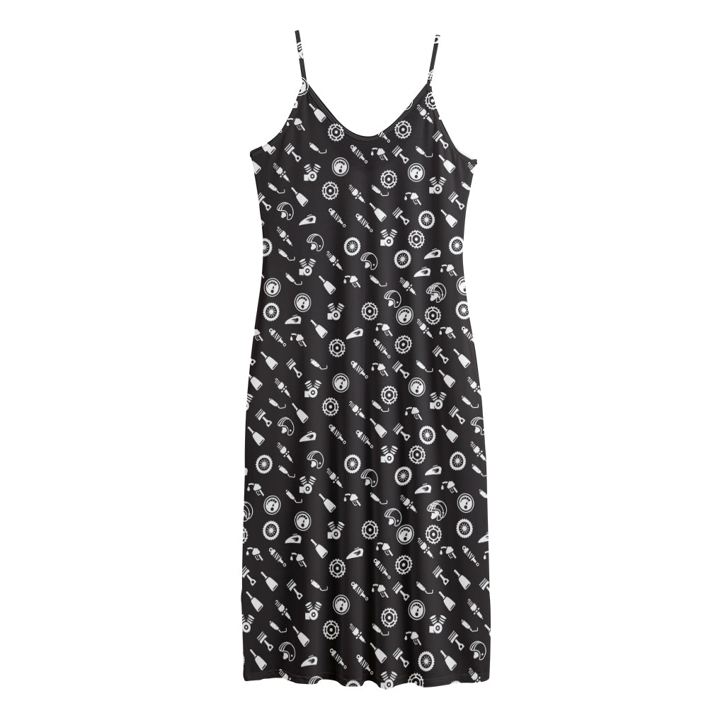 Motorcycle Parts Pattern Print Jersey Midi Cami Dress
