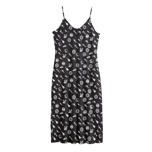 Motorcycle Parts Pattern Print Jersey Midi Cami Dress