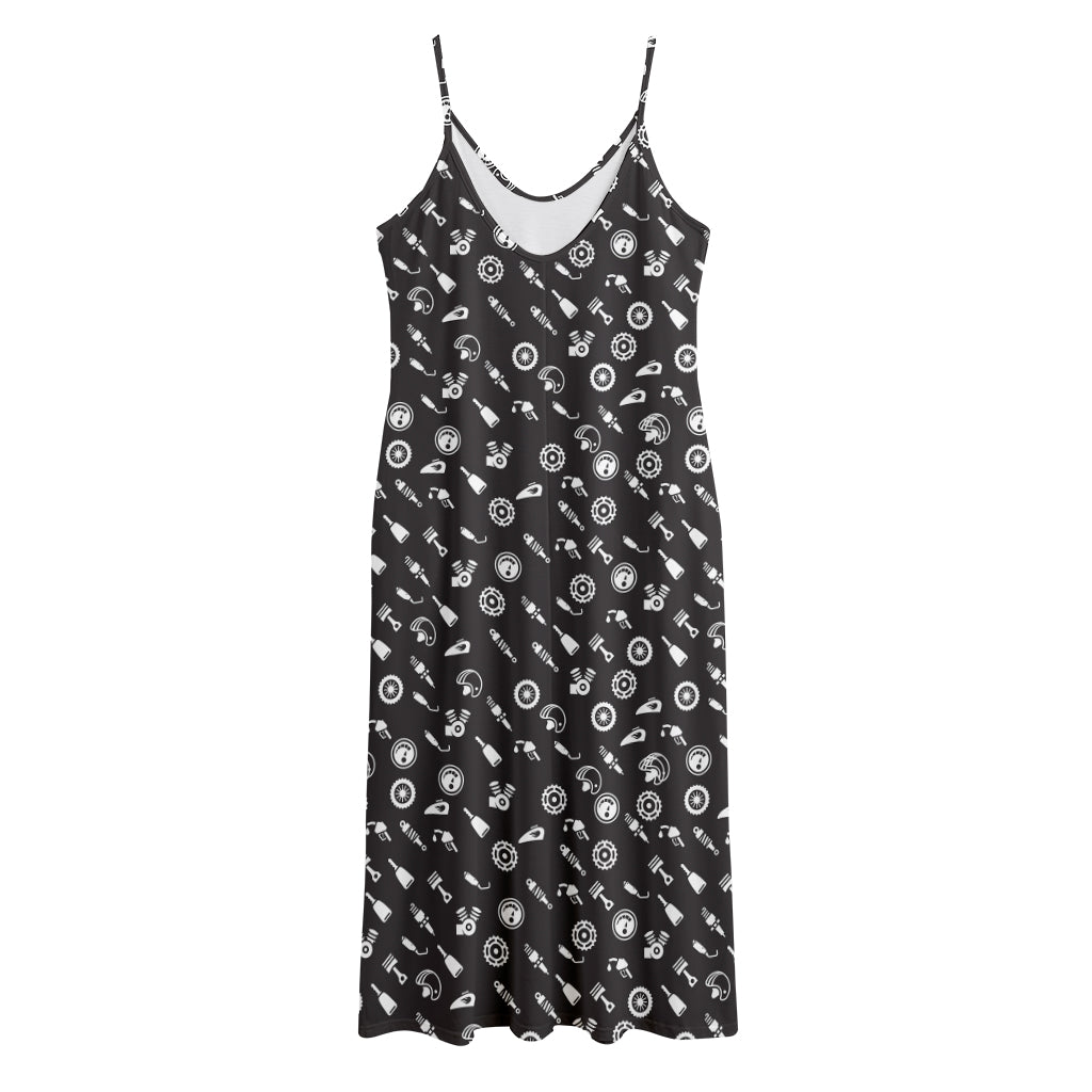 Motorcycle Parts Pattern Print Jersey Midi Cami Dress