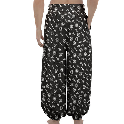 Motorcycle Parts Pattern Print Lantern Pants