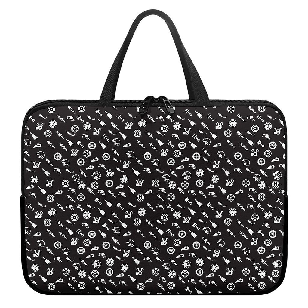 Motorcycle Parts Pattern Print Laptop Sleeve With Handle