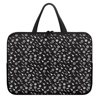 Motorcycle Parts Pattern Print Laptop Sleeve With Handle