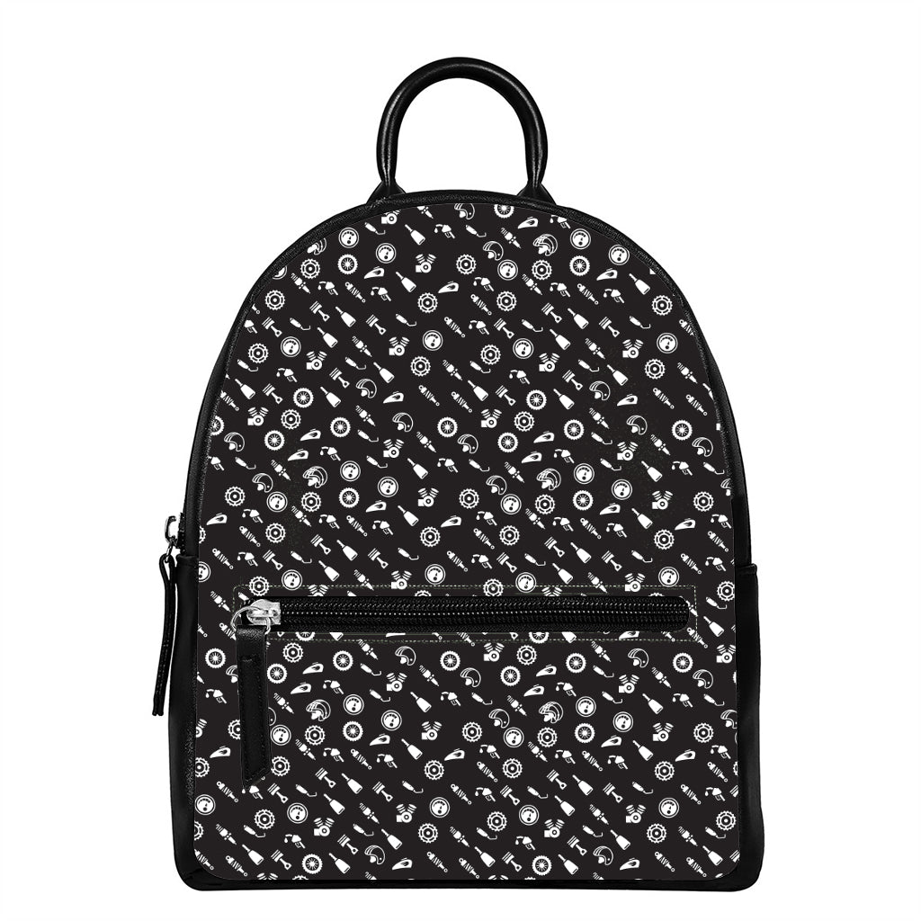 Motorcycle Parts Pattern Print Leather Backpack