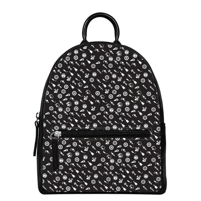 Motorcycle Parts Pattern Print Leather Backpack
