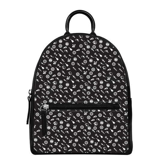 Motorcycle Parts Pattern Print Leather Backpack