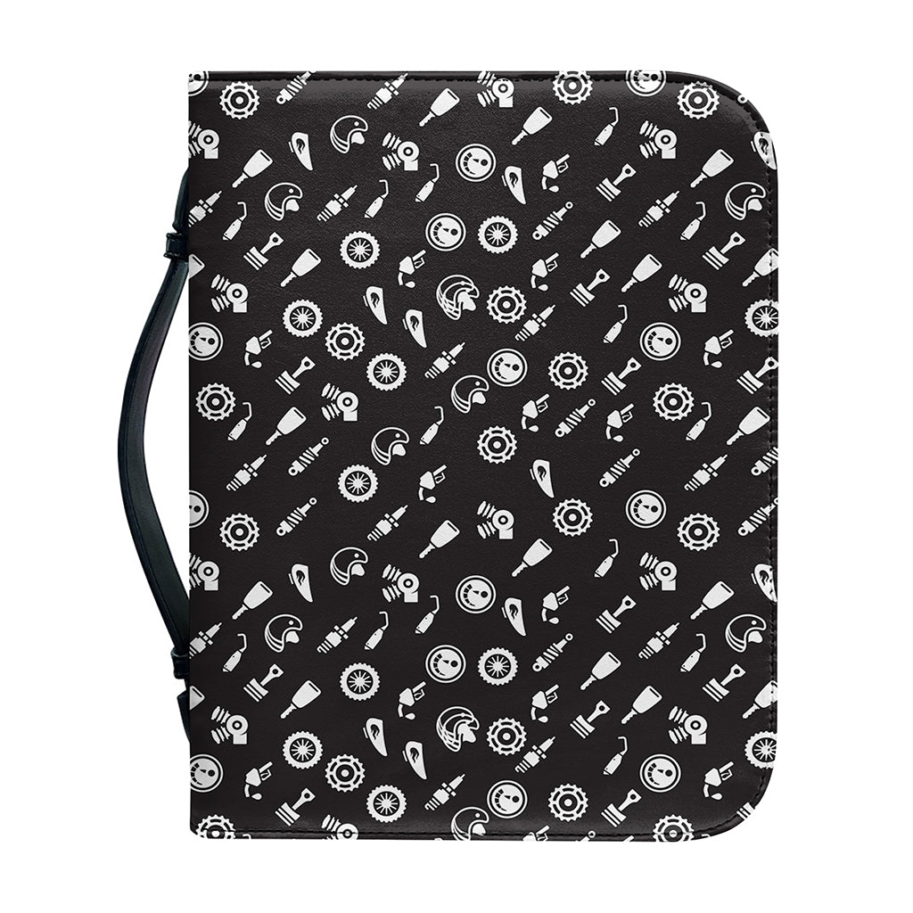 Motorcycle Parts Pattern Print Leather Bible Cover