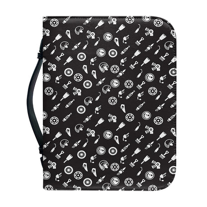 Motorcycle Parts Pattern Print Leather Bible Cover