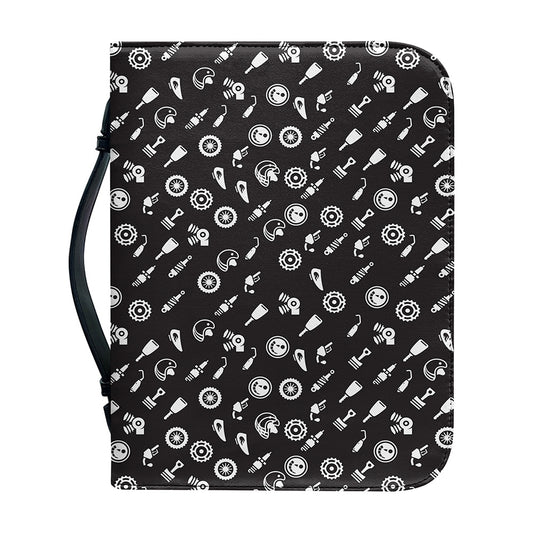 Motorcycle Parts Pattern Print Leather Bible Cover