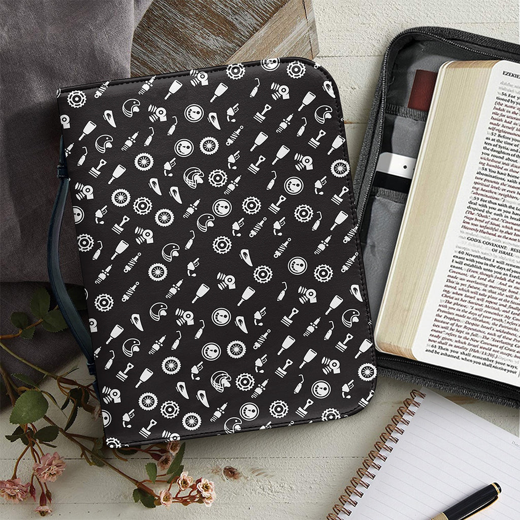 Motorcycle Parts Pattern Print Leather Bible Cover