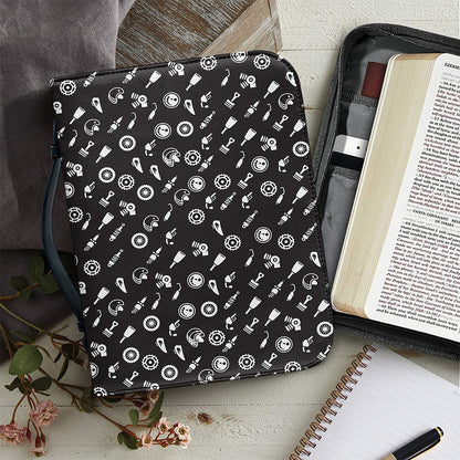 Motorcycle Parts Pattern Print Leather Bible Cover