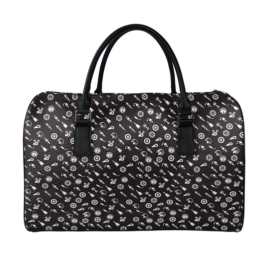 Motorcycle Parts Pattern Print Leather Duffle Bag
