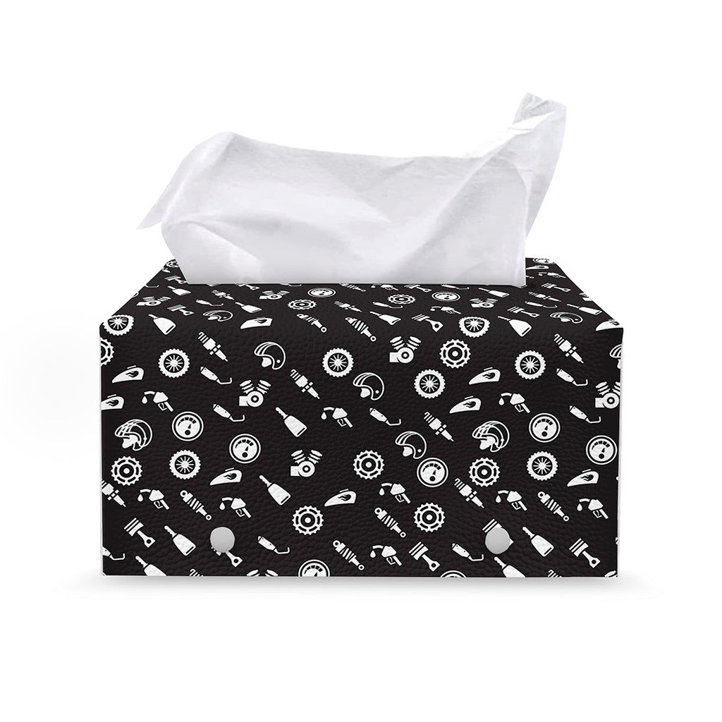 Motorcycle Parts Pattern Print Leather Tissue Box Cover