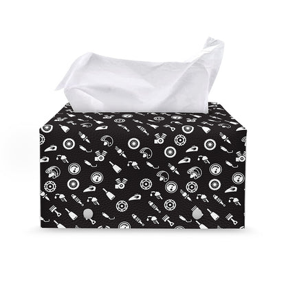 Motorcycle Parts Pattern Print Leather Tissue Box Cover