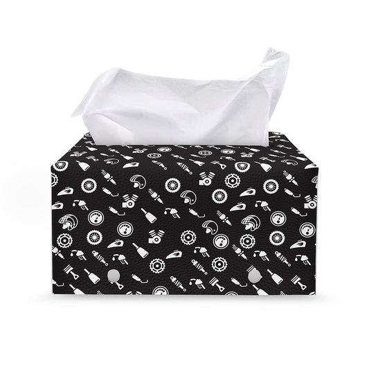 Motorcycle Parts Pattern Print Leather Tissue Box Cover