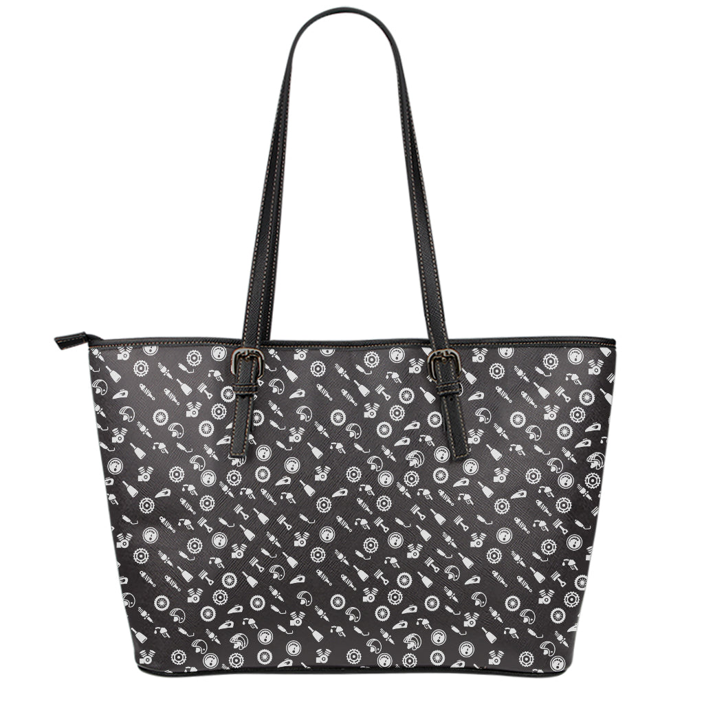 Motorcycle Parts Pattern Print Leather Tote Bag