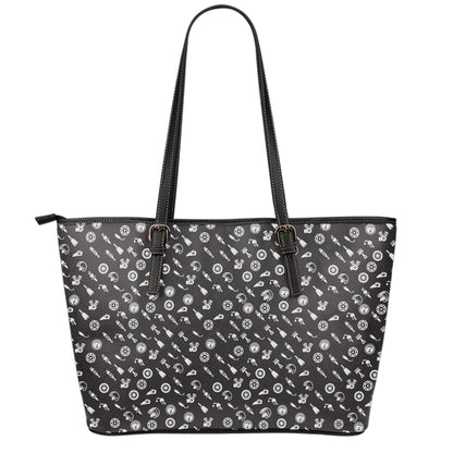 Motorcycle Parts Pattern Print Leather Tote Bag