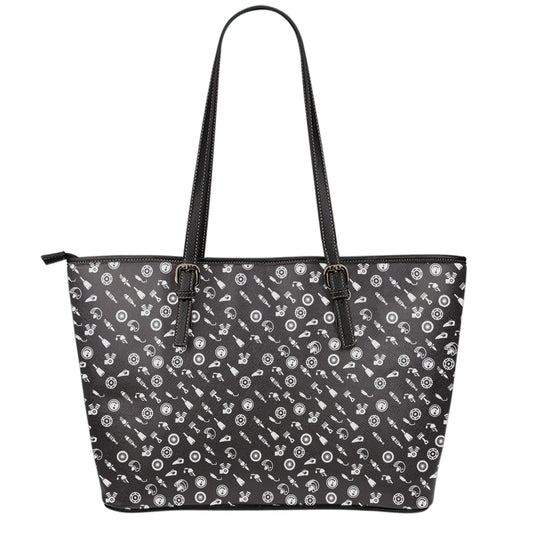 Motorcycle Parts Pattern Print Leather Tote Bag