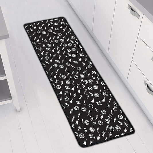 Motorcycle Parts Pattern Print Long Kitchen Mat