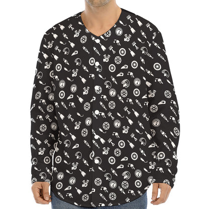 Motorcycle Parts Pattern Print Long Sleeve Baseball Jersey
