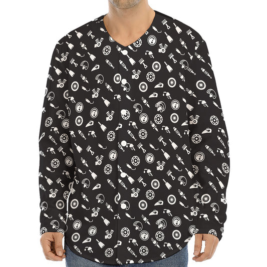 Motorcycle Parts Pattern Print Long Sleeve Baseball Jersey