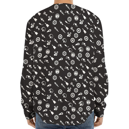 Motorcycle Parts Pattern Print Long Sleeve Baseball Jersey