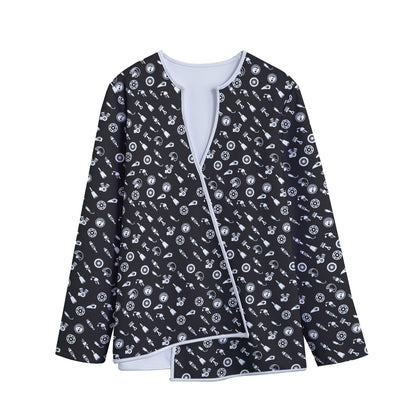 Motorcycle Parts Pattern Print Long Sleeve Short Coat