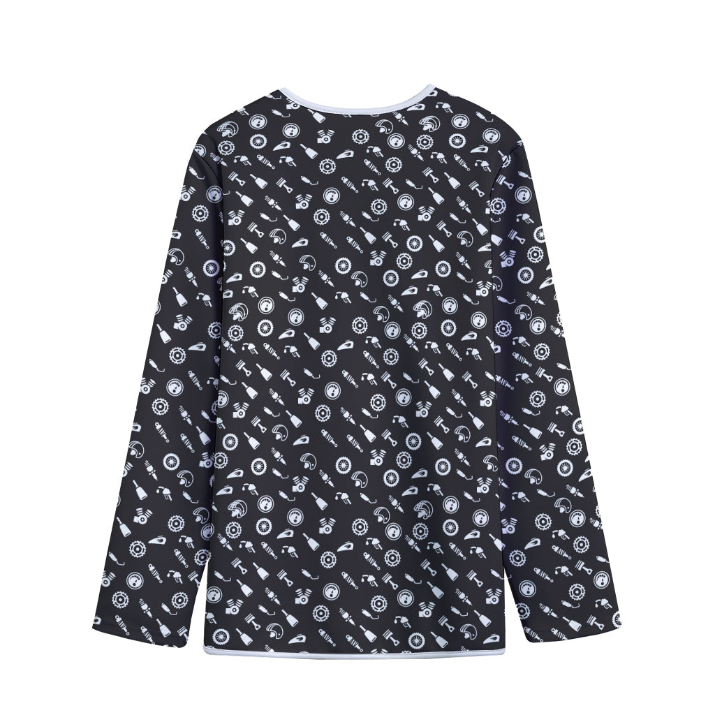 Motorcycle Parts Pattern Print Long Sleeve Short Coat