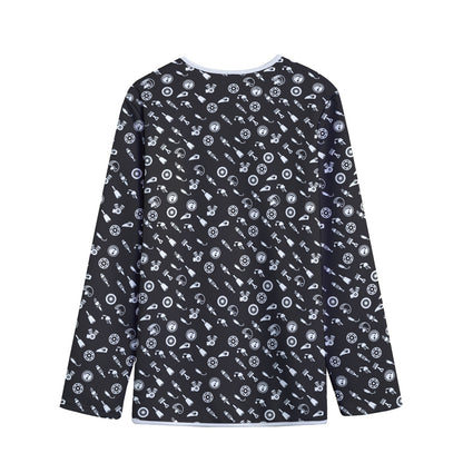 Motorcycle Parts Pattern Print Long Sleeve Short Coat