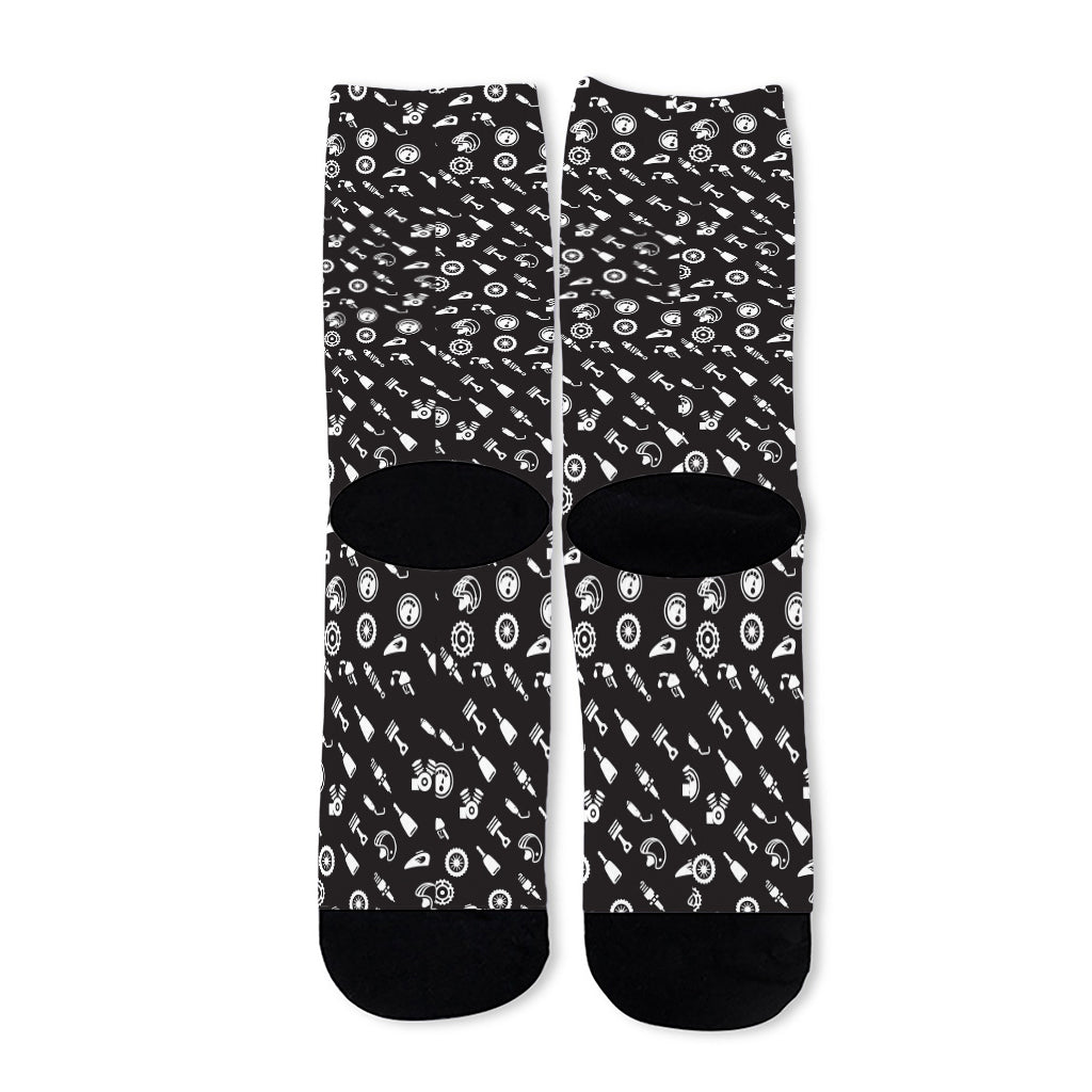 Motorcycle Parts Pattern Print Long Socks