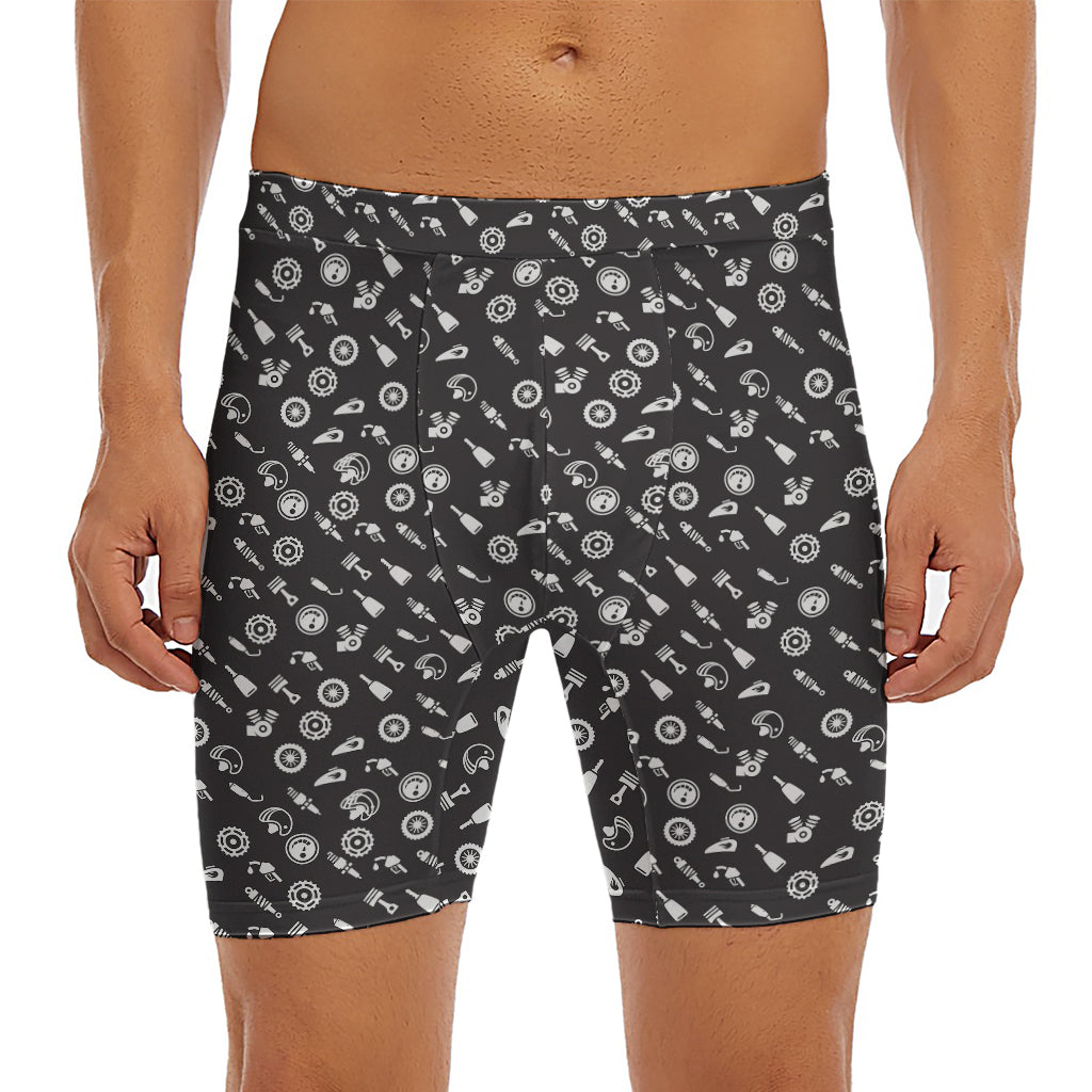 Motorcycle Parts Pattern Print Men's Long Boxer Briefs