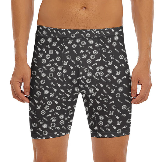 Motorcycle Parts Pattern Print Men's Long Boxer Briefs